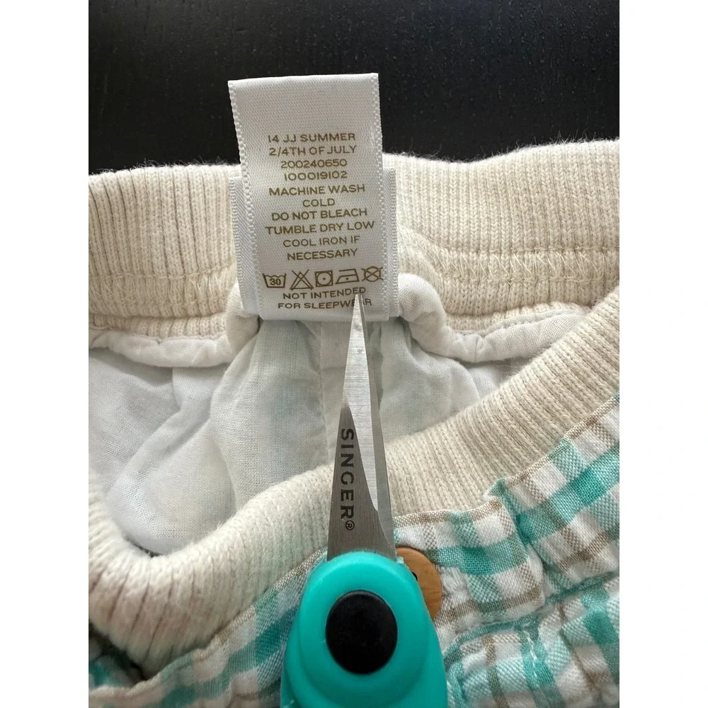Janie and Jack Layette‎ Plaid Cotton Shorts Size 6-12m Green/Cream Pull-On